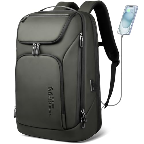 hk Business Smart Backpack for Men Anti-Theft for 17.3 Inch Laptop | with USB Charging Port Water-Resistant Large Durable Compact 30L for Travel College Work - color: Green