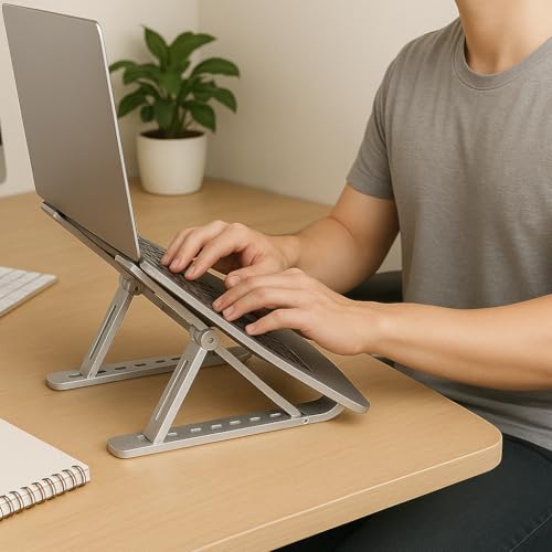 Laptop Stand, Portable Laptop Holder Computer Stand for Desk, Metal Foldable Laptop Riser with 6 Levels Height Adjustment, Compatible with MacBook, HP, Lenovo, Dell (Silver) - color: Silver