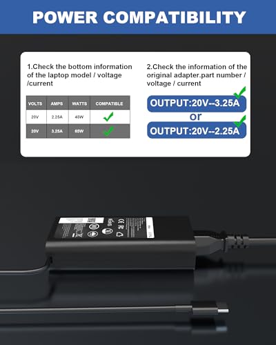 65W USB C AC Adapter Laptop Charger Compatible with Dell Latitude 3450 5520 7420 5420 5550 5450 5440 5430 5540 5530 7440 Inspiron 14 16 XPS 13 Chromebook 3100 Computer Power Cord - color: Black 65w