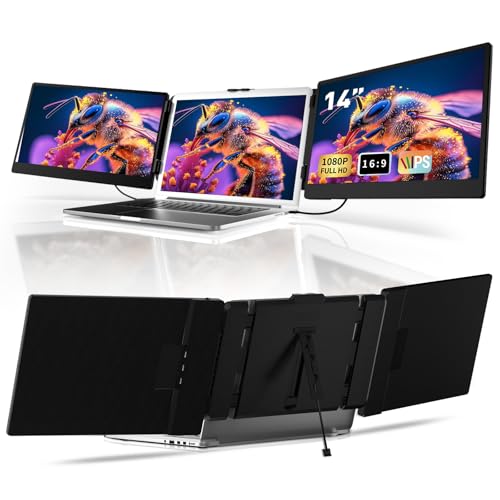 Laptop Screen Extender 14" - Triple Portable Monitor 1080P FHD IPS Extra Second Screen HDMI/USB-C Plug-Play Compatible with Wins Mac Dex Chrome Travel Work Fits 13-17" Laptops - size: 14.3"