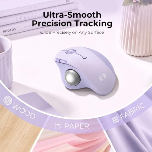seenda Wireless Trackball Mouse, Ergonomic Bluetooth Mouse,Light Purple | USB-C rechargeable, 3-device Bluetooth+2.4G USB, thumb control, 5-level DPI and space-saving comfort for laptop, PC and Mac. - color: Light Purple