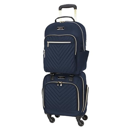 Kenneth Cole REACTION Chelsea 2-Piece Bundle - 17" 4-Wheel Spinner Underseat Carry-On Luggage & Matching 15" Laptop Backpack, Navy - color: Navy, size: 2-Piece Bundle (Underseater + Backpack)