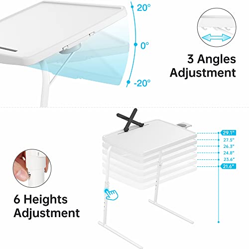 Allpop X TV Tray Table, TV Dinner Tray for Eating, Large Adjustable Folding Laptop Table with Book Stand, Cup Holder & Tablet Slot on Couch & Bed with 6 Heights & 3 Tilt Angles, White - color: White