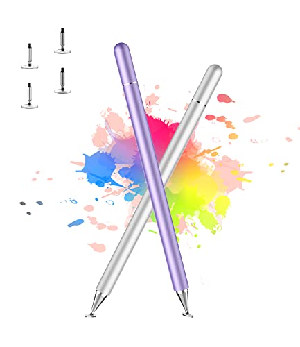 Stylus Pen for Touchscreen 2pcs, Magnetic Stylus Pens for Nintendo Switch | Metal Barrel,4Disc Tip,Lightweight Stylist ,No Charging Capacitive Stylus Pen for iPad/iPhone/Android Tablet(Purple/Silver) - color: Purple+Sliver