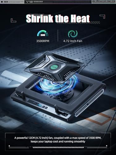 llano Laptop Cooler, Gaming Laptop Cooling Pad with 3500RPM Turbofan | 4.72 Inch External Fan Laptop Stand, Adjustable Variable Speed, Button Control, Seal Foam for Laptop13-17.3in, V10, Black