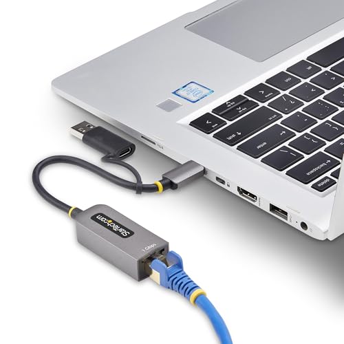 StarTech USB-C to GbE Ethernet Adapter, 10/100/1000Mbps, USB-A Dongle | USB GbE Adapter, 6in/15cm Attached Cable, Status LEDs, C21GA-USB-ETHERNET - color: Space Gray, size: 1Gbps, style: USB-C & USB-A