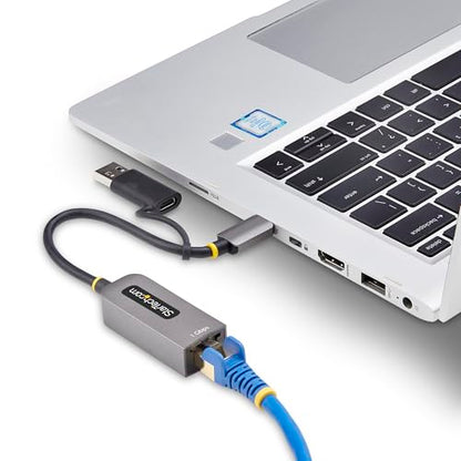 StarTech USB-C to GbE Ethernet Adapter, 10/100/1000Mbps, USB-A Dongle | USB GbE Adapter, 6in/15cm Attached Cable, Status LEDs, C21GA-USB-ETHERNET - color: Space Gray, size: 1Gbps, style: USB-C & USB-A