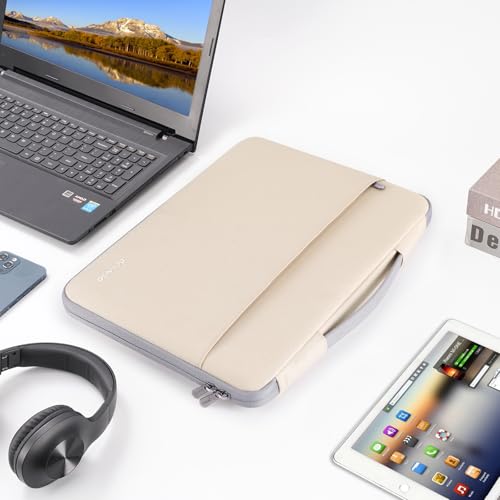 DOMISO 15.6 inch Laptop Case Sleeve Protective Cover Compatible with 16 inch MacBook Pro M4 M3 M2/Pro Max,15.6-16 inch HP Dell ASUS Lenovo Chromebook,Waterproof Computer Cases Bag with Handle,Beige - color: Beige, size: 15.6"