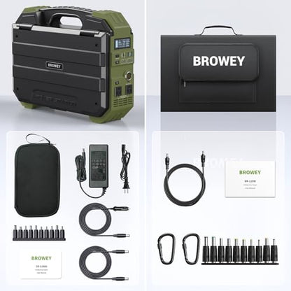 BROWEY 1600W (3200W Peak) Portable Power Station,1024Wh LiFePO4 Battery with Built-in Solar Panel,100W USB-C PD,Solar Generator for Camping, RV, Home Backup, Emergency (S1600 Green+120W) - style: S1600 Green+120W