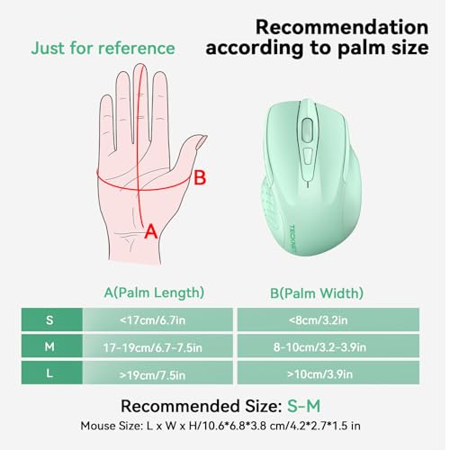 TECKNET Wireless Mouse, BT 5.0/2.4G, Rechargeable 6-DPI Silent, Green | Bluetooth 5.0/3.0 & USB A, 2-Device Easy Switch, Wide OS Compatible, 6 Buttons, 6-DPI up to 4800, Ergonomic for S to M Hands - color: Green