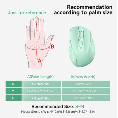 TECKNET Wireless Mouse, BT 5.0/2.4G, Rechargeable 6-DPI Silent, Green | Bluetooth 5.0/3.0 & USB A, 2-Device Easy Switch, Wide OS Compatible, 6 Buttons, 6-DPI up to 4800, Ergonomic for S to M Hands - color: Green