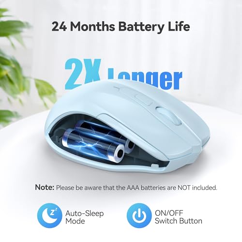 TECKNET Wireless Mouse, 2.4G Ergonomic Computer Mouse, 2600 DPI, Lightblue | Ergonomic Design with Side Grips, Adjustable DPI, 2-Year Battery, Compact Size, USB-A Plug & Play, Wide OS Compatibility - color: Lightblue