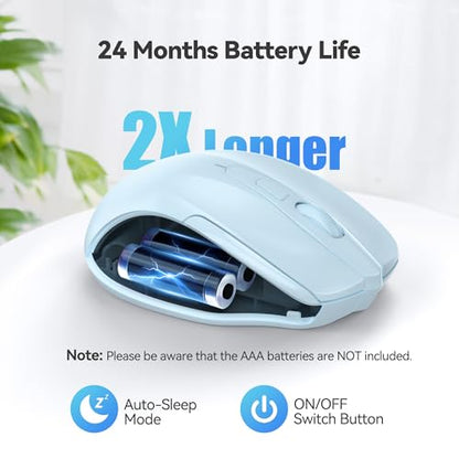 TECKNET Wireless Mouse, 2.4G Ergonomic Computer Mouse, 2600 DPI, Lightblue | Ergonomic Design with Side Grips, Adjustable DPI, 2-Year Battery, Compact Size, USB-A Plug & Play, Wide OS Compatibility - color: Lightblue