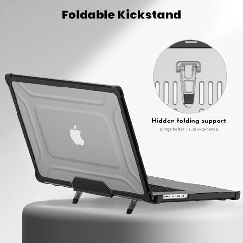 Batianda Heavy Duty Case for New MacBook Pro 16 inch 2026 M5 2024 M4 M3 M2 M1 Pro Max Chip - Starry Dot-Matrix Cover with PU Leather Spine & Foldable Stand - Full Protection Anti-Collision, Black - color: Black