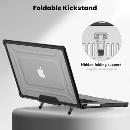 Batianda Heavy Duty Case for New MacBook Pro 16 inch 2026 M5 2024 M4 M3 M2 M1 Pro Max Chip - Starry Dot-Matrix Cover with PU Leather Spine & Foldable Stand - Full Protection Anti-Collision, Black - color: Black