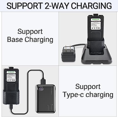 BAOFENG UV-5R Battery 3800mAh USB-C Charging Extended High Capacity Ham Radio Battery UV5R BF-F8HP UV-5R Series Radios with Type-C Charging Cable,2Pack