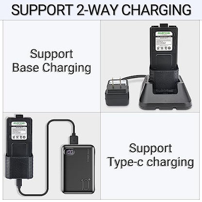BAOFENG UV-5R Battery 3800mAh USB-C Charging Extended High Capacity Ham Radio Battery UV5R BF-F8HP UV-5R Series Radios with Type-C Charging Cable,2Pack