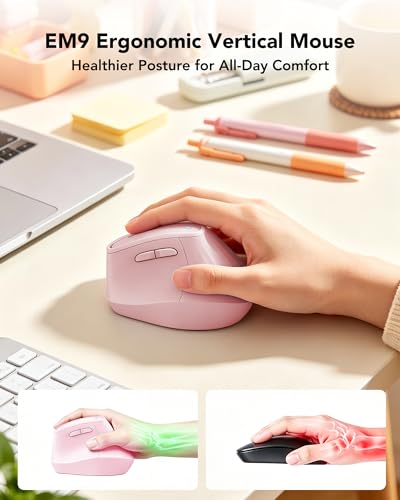 KYSONA Ergonomic Mouse Wireless, Bluetooth Vertical Mouse, 5-Level Adjustable DPI, 2.4G Silent Switch Mice for Windows, MacOS, IPadOS, Laptop, PC, Pink - color: Pink