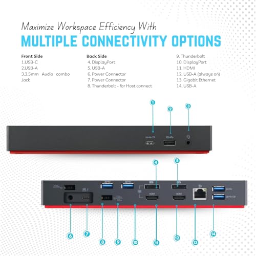 40B00135US Lenovo Docking Station Thunderbolt 4 Dock - Thinkpad Docking Station USB C with 135W, HDMI, DisplayPort & USB-C to C Cables (Renewed)