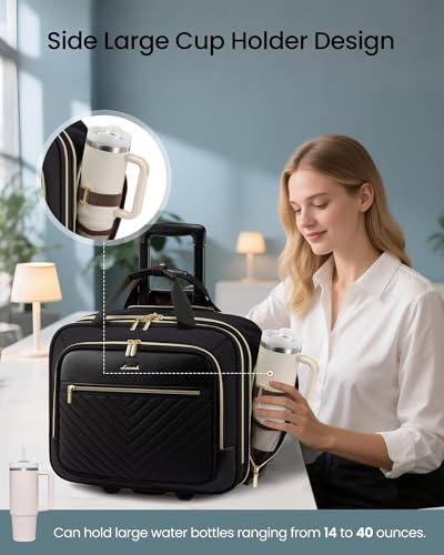 LOVEVOOK Rolling Laptop Bag for Women, Underseat Carry On Bag with Wheels | Fits 17.3 Inch Laptop, 30L Capacity, Silent Wheels, Rolling Briefcase, Carry On Luggage, Personal Item for Work Travel - color: Black