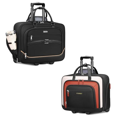 Ytonet Rolling Laptop Bag 18×14×8, Rolling Briefcase for Women with Accordion File Pockets, Anti Theft Underseat Carry On Luggage with wheels Fit 17.3 In Laptop for Travel Work Teacher Business, Black