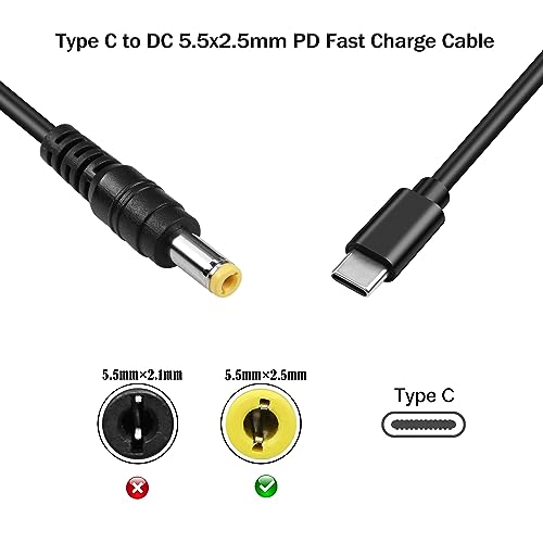 GINTOOYUN USB Type-C to DC 20V Power Charge Cable，USB-C Male Input to DC5.5x2.5mm Male Power Plug Charge Cable, for Router, CCTV,etc(4.9FT) - style: 65W 20V