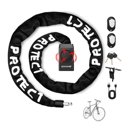 Bike Lock with Alarm – 110dB Anti-Theft Bike Alarm, 4FT x 8mm Heavy Duty Chain with Keys for Bicycle/E-Scooter/Motorcycle