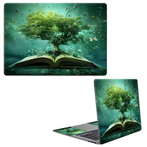 Laptop Skin Sticker Decal, Universal Protective Cover Fit 12 13 14 15.6 Inch Notebook, Reusable Water-Resistant Vinyl Decal w/ 2 Wrist Pads for Business Travel Office, Green Book Tree - color: Green Book Tree