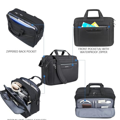 VANKEAN 17.3" Expandable Waterproof Laptop Briefcase for Travel & Business | Multi Functional Compartment,Padded Shoulder Strap,Convenient Luggage Strap,Water-Repellent Fabric,Padded Laptop Compartment - color: Black-grey, size: 17.3 Inch
