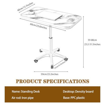 Height Adjustable Compact Laptop Desk, Pneumatic Sit Stand Table, Mobile Standing Desk with 5 Wheels, Portable Spacious Sofa Side Table, Easy to Install(B) - color: B