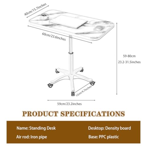 Height Adjustable Compact Laptop Desk, Pneumatic Sit Stand Table, Mobile Standing Desk with 5 Wheels, Portable Spacious Sofa Side Table, Easy to Install(D) - color: D