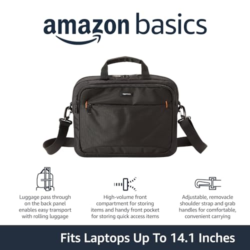 Amazon Basics Laptop Tablet Carrying Case with Shoulder Strap and Grab Handles, 14-inch, Black, Compartments for Storage (Pack of 8) - size: 14 Inch (Pack of 8), style: 1-pack
