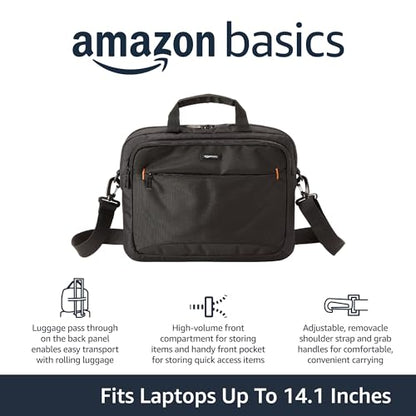 Amazon Basics Laptop Tablet Carrying Case with Shoulder Strap and Grab Handles, 14-inch, Black, Compartments for Storage (Pack of 8) - size: 14 Inch (Pack of 8), style: 1-pack
