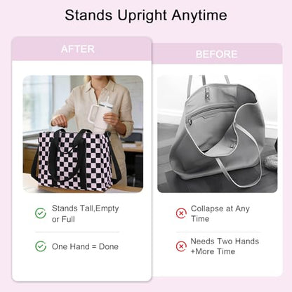 BTOOP Work Tote Bag for Women, Laptop Tote Bag With 15.6 Inch Padded Compartment, Teacher Nurse Bible Bags - color: Blck-pink Checkered