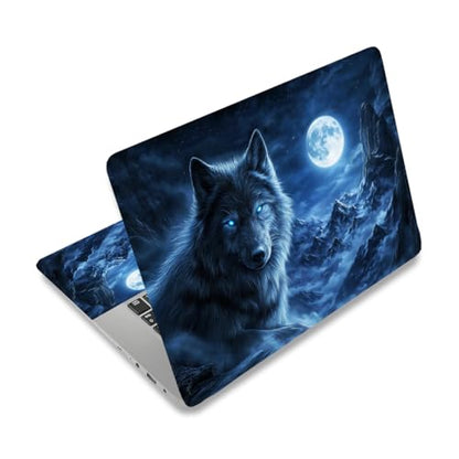 PLIGREAT 15 Inches Laptop Skin Stickers, Wolf and Mountains Pattern Laptop Sticker Decals Fits 12" to 15" Laptops Universal Waterproof Removable Notebook Art Cover Sticker - color: Grey,blue