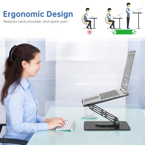 Laptop Stand for Desk Adjustable Computer Stand with 360 Rotating Base Ergonomic Laptop Riser Mount for Desk Foldable Protable Computer Desk Fits with MacBook Pro Air, Black - color: Rectangle, Black