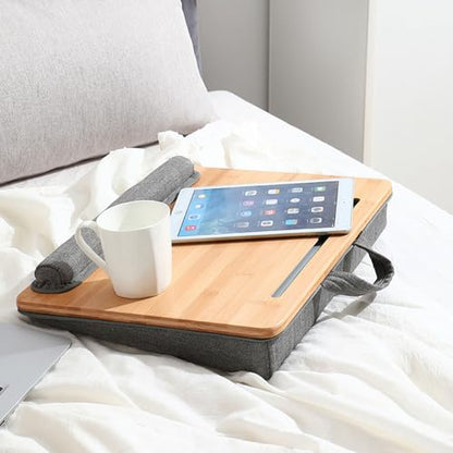 Laptop Stand for Sofa,Portable Lap Laptop Desk with Pillow Cushion, with Anti-Slip Strip & Storage Function, Laptop Desk Built in Slot Mouse Pad Wrist Pad for Computer,Easy to Carry on The go