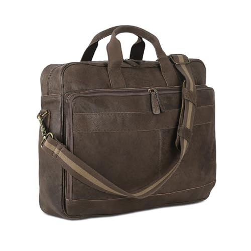 KomalC Leather briefcase 16 inch Laptop Messenger Bag for Men and Women Best Office Satchel Bag - color: Grey