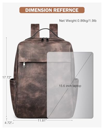 MASINTOR 15.6 inch PU Leather Laptop Backpack Purse for Women | College Laptop Backpack, Spacious Main Compartment, Luggage Strap & Padded Sleeve, Ideal for Campus, Commute & Travel - color: Retro Coffee