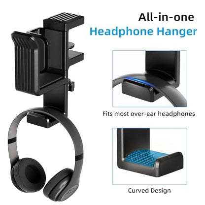 AFOOYO 2 Slot Vertical Laptop Stand, Desk Side Storage Organizer,No Drill Laptop Holder with Headphone Holder Compatible with 10-17” Laptops, Fits Flat Edge Tables 0.3" to 1.7"