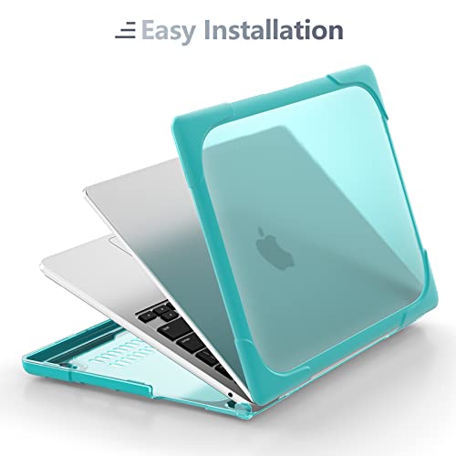 Batianda Heavy Duty Case for MacBook Pro 13 inch 2022 2020, Light Blue | Ergonomic Foldable Stand Holds 22 lbs, Shockproof Bumper, Matte Translucent Hard Shell, Fits M1/M2 A2338/A2251/A2289 Model - color: Mint Green