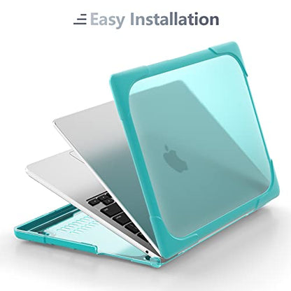Batianda Heavy Duty Case for MacBook Pro 13 inch 2022 2020, Light Blue | Ergonomic Foldable Stand Holds 22 lbs, Shockproof Bumper, Matte Translucent Hard Shell, Fits M1/M2 A2338/A2251/A2289 Model - color: Mint Green