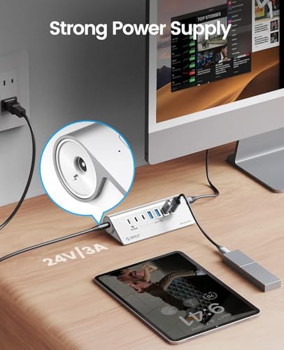 ORICO 7-Port USB 3.2 Gen2 Hub, Powered USB 3.2 Hub with 4 USB-A, 2 USB-C, PD 60W, 72W Power Adapter, 10Gbps Aluminium USB-Splitter with 3.28Ft USB-C to USB-C Cable for iMac, MacBooks, Mac mini - size: 100cm, style: M3U4C3