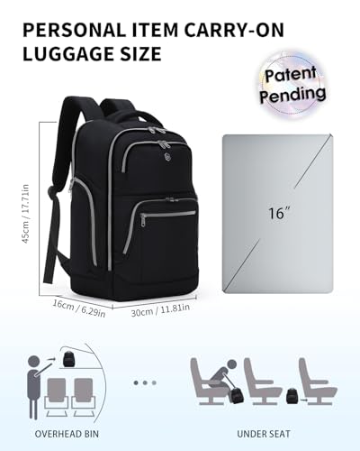 Blue Quartz Laptop Computer Backpack for Men Women,College Backpack fit 16Inch Laptop,Anti Theft Backpack with RFID Blocking,Travel Carry On Backpack,Business Work Pack (Black)