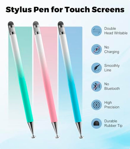 Kenkor Stylus(3pcs),2-in-1 Stylus Pen for Touch Screen, Stylus Pen for iPad | No Charging,Compatible with Apple(iPhone/iPad)/Nintendo Switch/Samsung/Google/Microsoft/Android Tablets Touch Screens Devices - color: Pink+Blue+Green