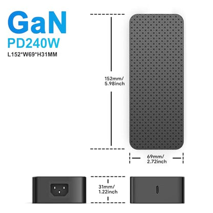 HKY 240W USB C Power Adapter 48V 5A /36V 5A GaN-Based Ultra Compact PD3.1 Power Supply with Detachable USB C Cable for AI Desktop Supercomputer Gaming Laptops PC eBikes Robots Workstation and More