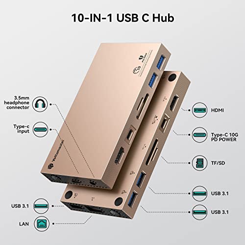 Yottamaster Aluminum USB C Hub with M.2 NVMe SSD Enclosure, 10-in-1 USB C Docking Station 10Gbps for NVMe PCI-E M.2 SSD, Support 100W Charging, 4K HDMI, RJ45, 4 USB Ports, Audio, SD/TF Card Reader