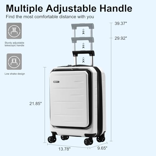 CENSIEN Expandable 20" Carry On Luggage Airline Approved with Front Pocket | Front Opening with Laptop Pocket,Lightweight ABS+PC Hard Shell Suitcases,360° Spinner Wheels,TSA Lock,YKK Zipper,White - color: White, size: 20 Inch EXT
