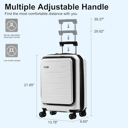 CENSIEN Expandable 20" Carry On Luggage Airline Approved with Front Pocket | Front Opening with Laptop Pocket,Lightweight ABS+PC Hard Shell Suitcases,360° Spinner Wheels,TSA Lock,YKK Zipper,White - color: White, size: 20 Inch EXT