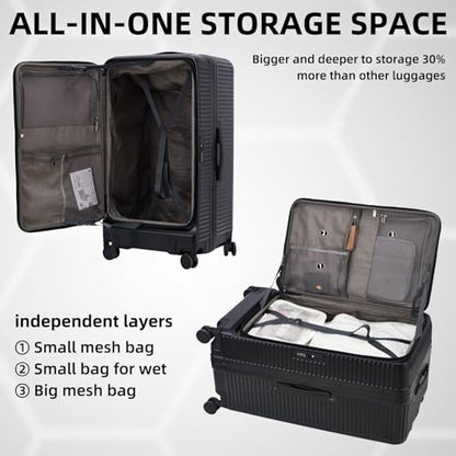 Kaleenie 29 Inch Aluminum Checked Luggage with Side Opening Zipper, Lightweight Hardshell ABS+PC Suitcase with TSA Lock, 360° Universal Wheels, Black - color: Black, size: 29 Inch